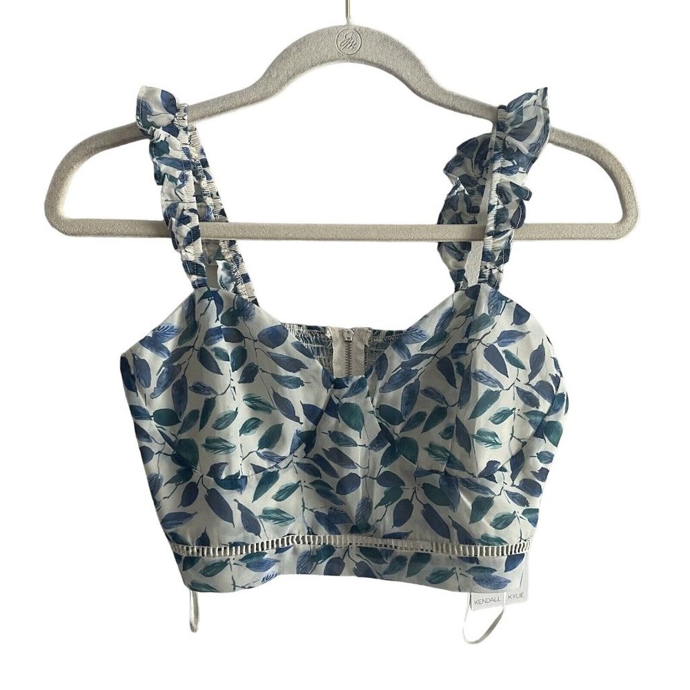 Kendall & Kylie Blue Leaf Print Crop Top